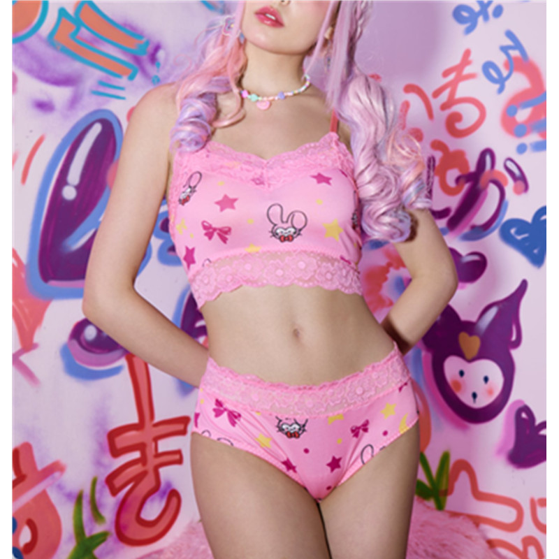 Linda impresión de estrellas de conejo 2 piezas cómodas lencería sexy